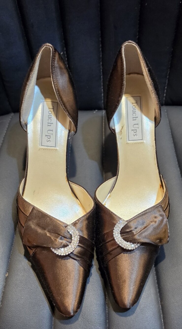 Touch Ups Pointed-Toe Jeweled Buckle Heels in Brown US 8.5